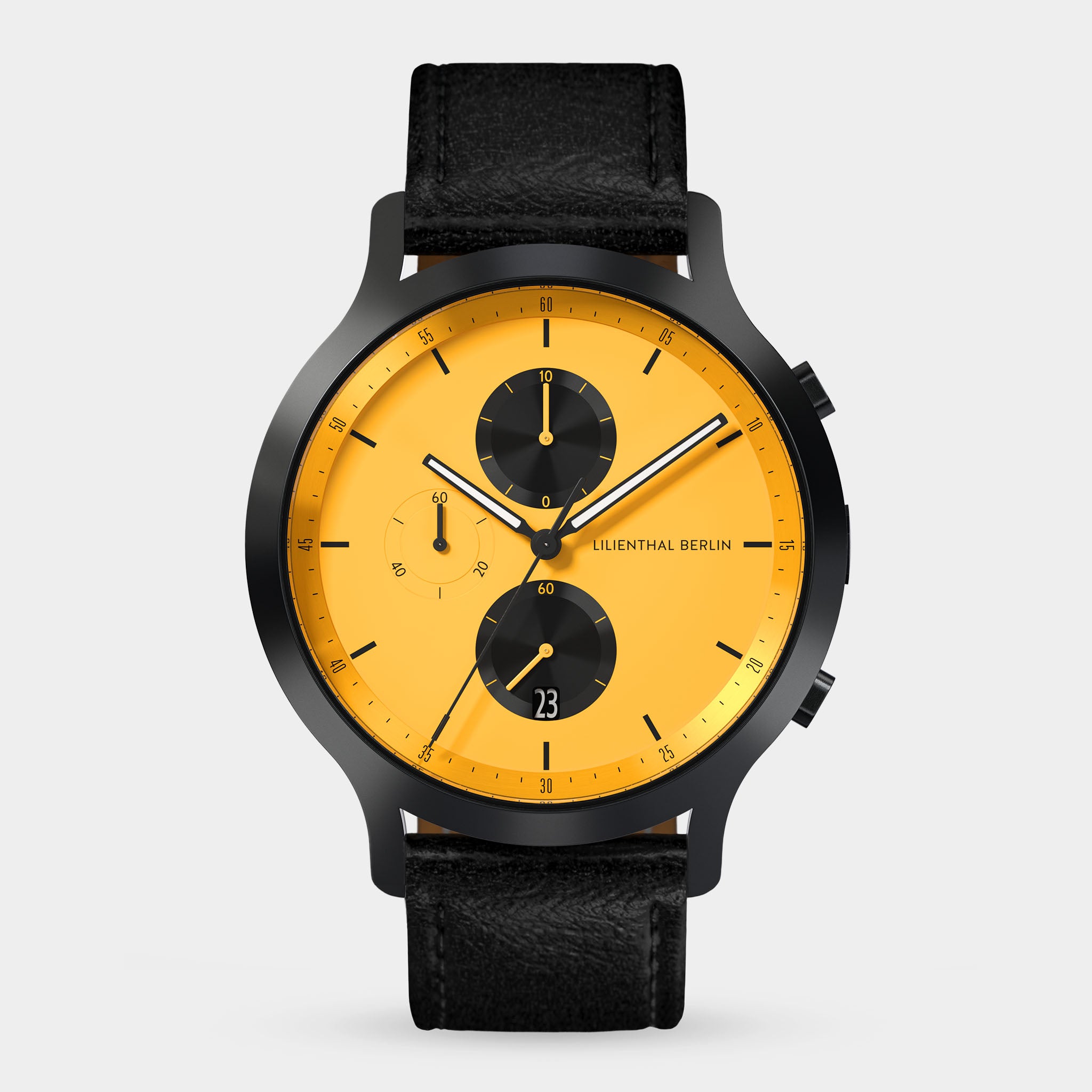 Lilienthal Berlin Chronograph Line 2: Orologio Uomo Acciaio Nero/Giallo, Quarzo, Vetro Zaffiro, 42,5mm